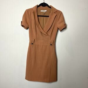 Karen Millen Brown Collared Lined Short Sleeve Sheath Dress Women's Size 6